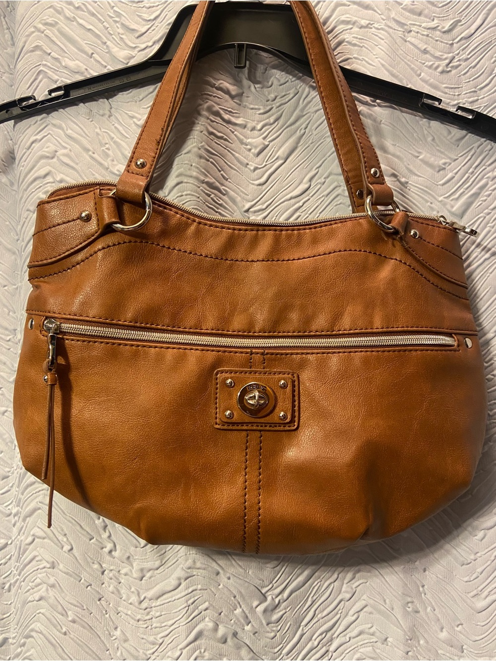 Relic Cognac Brown Shoulder Bag with Turn-Lock Accent